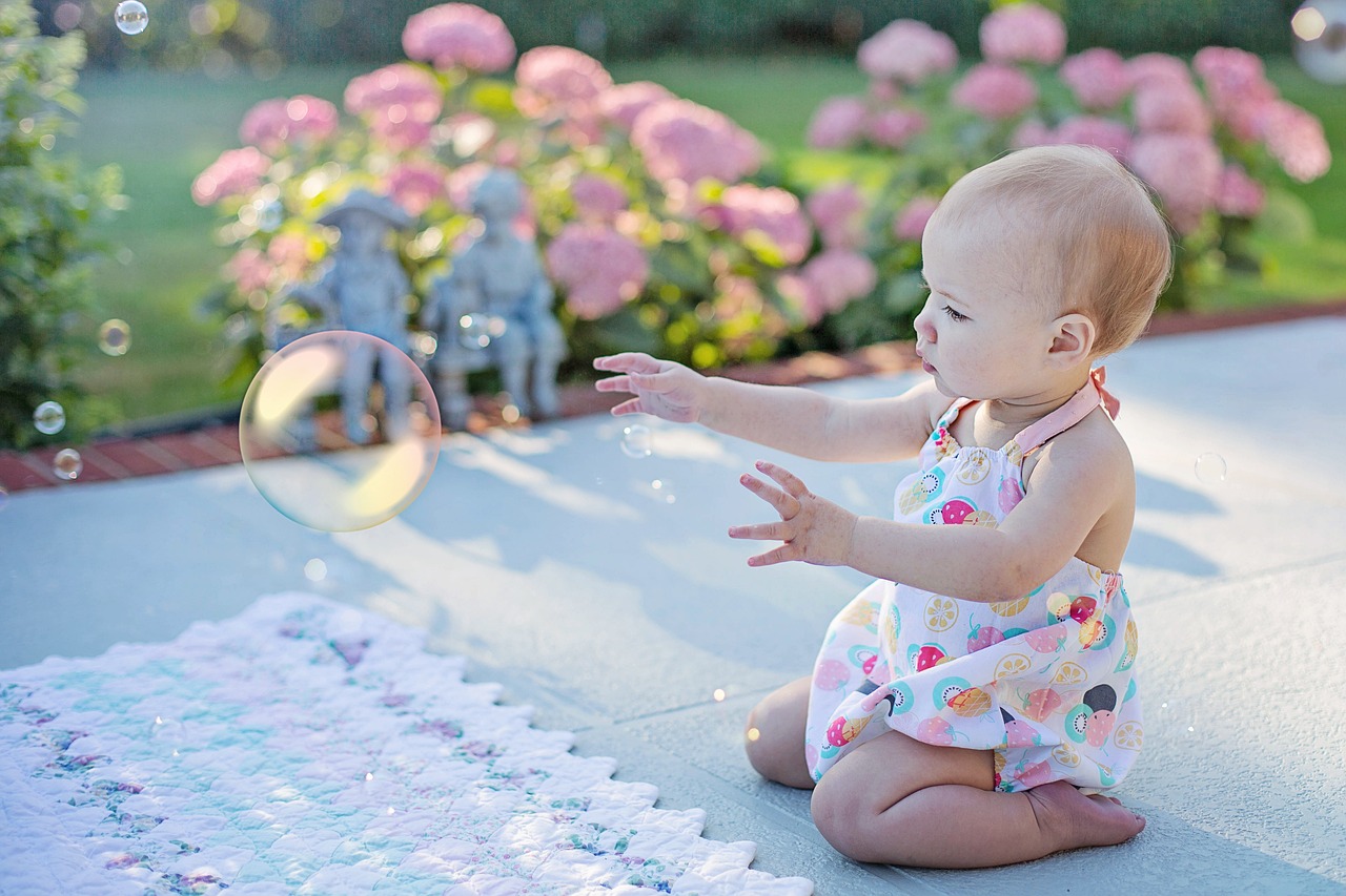 baby, child, baby with bubbles