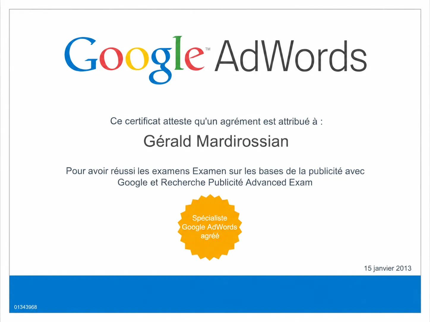 Certification Google Ads - Gérald